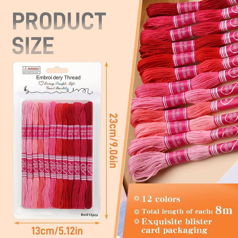 Dercuy Embroidery Floss,12 Skeins Red Embroidery Thread,Friendship Bracelet String for DIY Making,Embroidery Crafts - Image 2